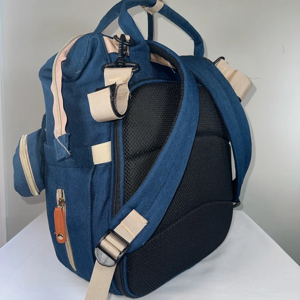 Navy Diaper Backpack Large Capacity Multifunction Water Resistant Stroller Strap